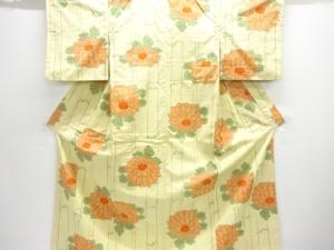 アンティーク　竹に菊模様織り出し手織り紬着物